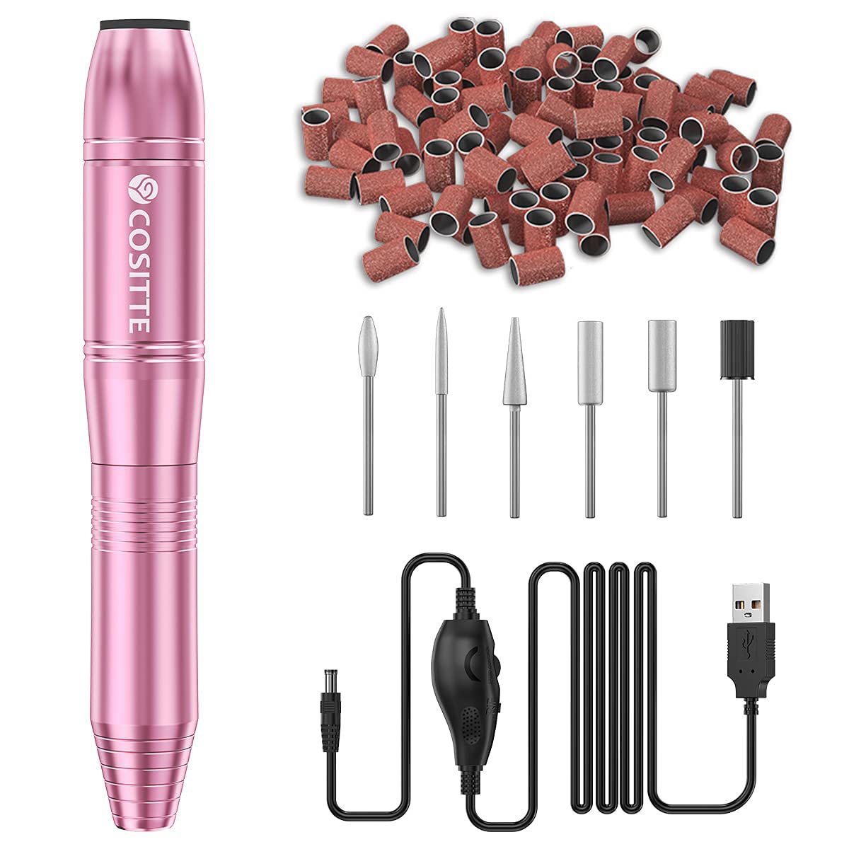 Electric Nail Drill,USB Electric Nail Drill Machine for Acrylic Nail Kit,Portable Electric Nail File Polishing Tool Manicure Pedicure Kit Efile Nail Supplies for Home Salon,Pink