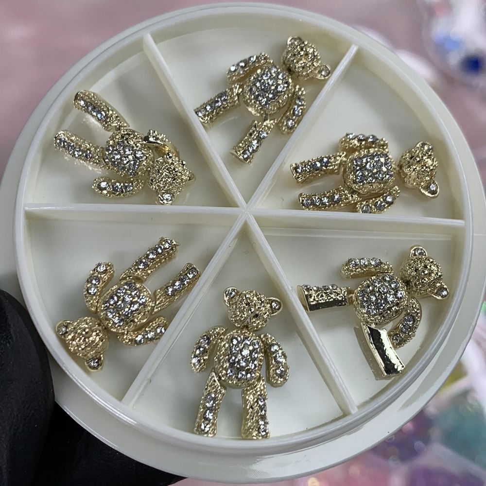 gold teddy bear nail charms rhinestones - 2