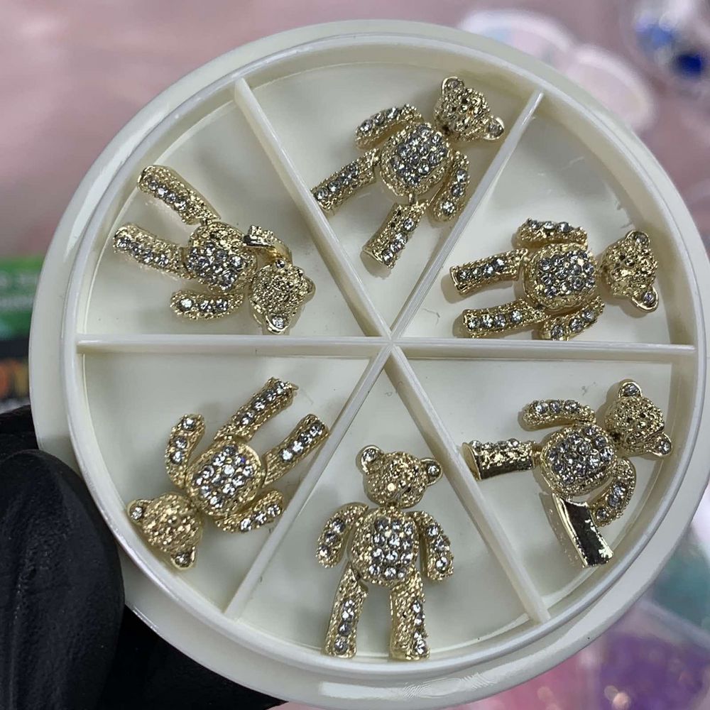 gold teddy bear nail charms rhinestones - 3