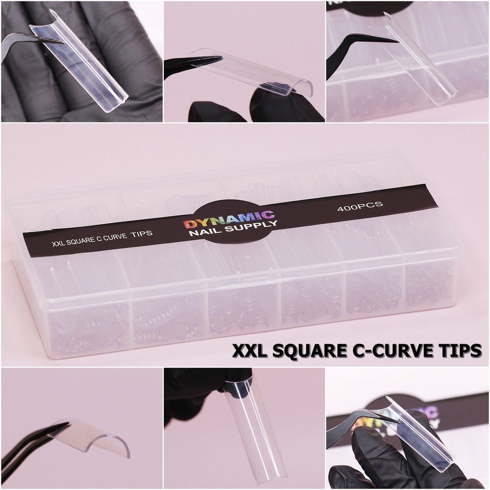 XXL Square C-Curve Tips: 400 Clear Long Nail Tips