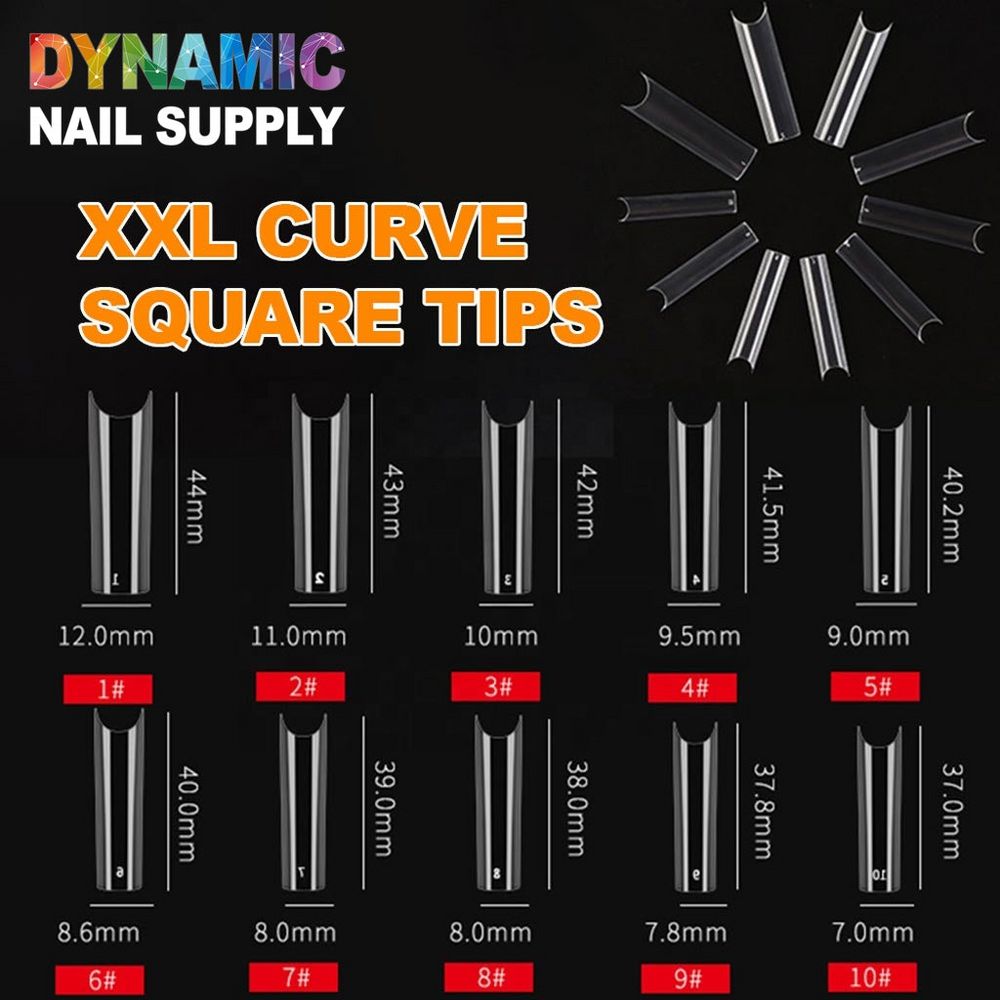 Clear XXL square C-curve nail tips - 5
